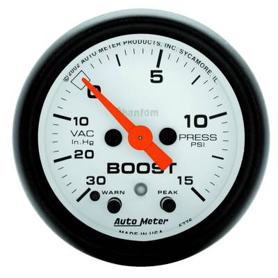 AutoMeter GAUGE, VAC/BOOST, 2 1/16" , 30INHG-15PSI, STEPPER MOTOR W/PEAK & WARN, PHANTOM 5776