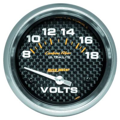 AutoMeter GAUGE, VOLTMETER, 2 5/8" , 18V, ELECTRIC, CARBON FIBER 4891