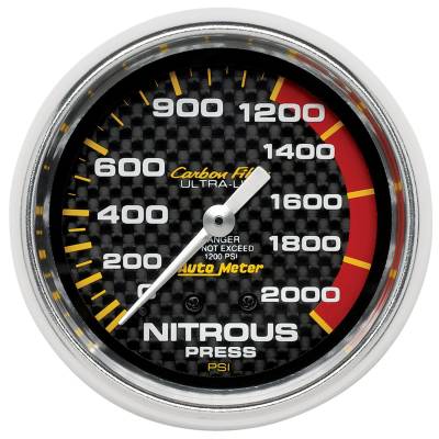 AutoMeter GAUGE, NITROUS PRESSURE, 2 5/8" , 1600PSI, MECHANICAL, CARBON FIBER 4828