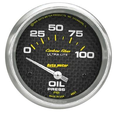 AutoMeter GAUGE, OIL PRESSURE, 2 5/8" , 100PSI, ELECTRIC, CARBON FIBER 4827