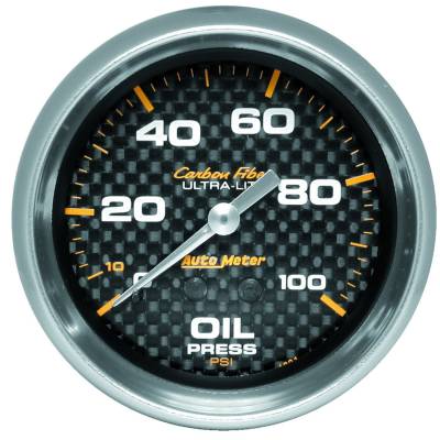 AutoMeter GAUGE, OIL PRESSURE, 2 5/8" , 100PSI, MECHANICAL, CARBON FIBER 4821