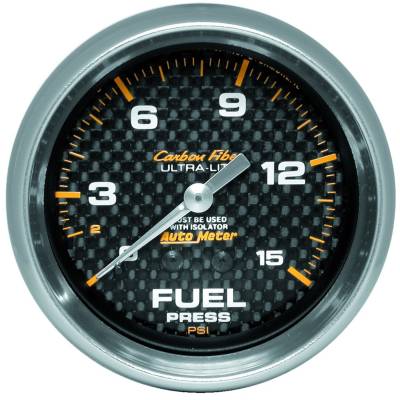 AutoMeter GAUGE, FUEL PRESSURE, 2 5/8" , 15PSI, MECH. INCL. ISOLATOR, CARBON FIBER 4813