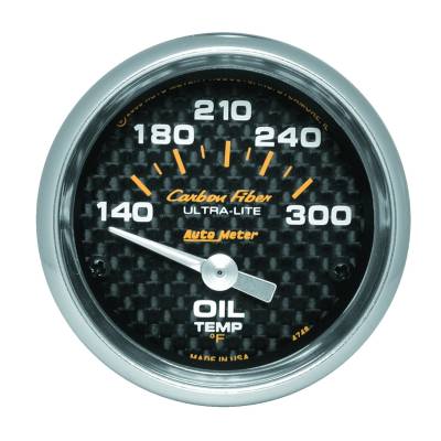 AutoMeter GAUGE, OIL TEMP, 2 1/16" , 140-300 Degrees F, ELECTRIC, CARBON FIBER 4748