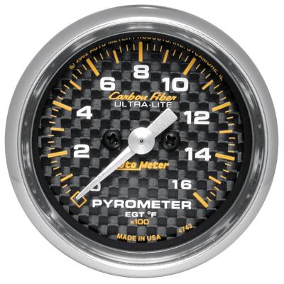 AutoMeter GAUGE, PYROMETER (EGT), 2 1/16" , 1600 Degrees F, STEPPER MOTOR, CARBON FIBER 4744