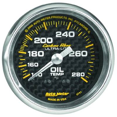 AutoMeter GAUGE, OIL TEMP, 2 1/16" , 140-280 Degrees F, MECHANICAL, CARBON FIBER 4741