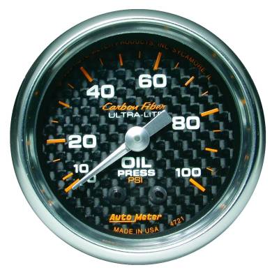 AutoMeter GAUGE, OIL PRESSURE, 2 1/16" , 100PSI, MECHANICAL, CARBON FIBER 4721