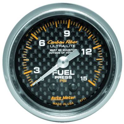 AutoMeter GAUGE, FUEL PRESSURE, 2 1/16" 0-15PSI, MECHANICAL, CARBON FIBER 4711