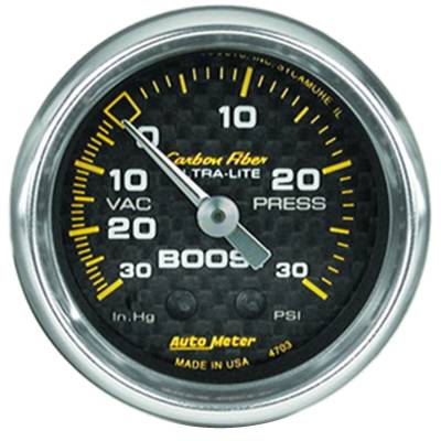 AutoMeter GAUGE, VAC/BOOST, 2 1/16" , 30INHG-30PSI, MECHANICAL, CARBON FIBER 4703