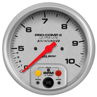AutoMeter GAUGE, TACH, 5" , 10K RPM, IN-DASH, DUAL RANGE W/PEAK MEMORY, ULTRA-LITE 4499