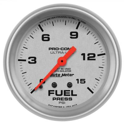 AutoMeter GAUGE, FUEL PRESSURE, 2 5/8" , 15PSI, MECHANICAL W/ISOLATOR, ULTRA-LITE 4413