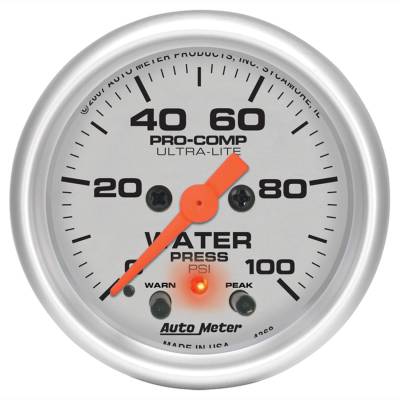 AutoMeter GAUGE, WATER PRESS, 2 1/16" , 100PSI, STEPPER MOTOR W/PEAK & WARN, ULTRA-LITE 4368