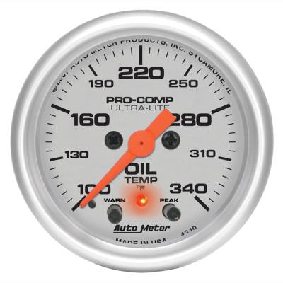 AutoMeter GAUGE, OIL TEMP, 2 1/16", 340 Degrees F, STEPPER MOTOR W/PEAK & WARN, ULTRA-LITE 4340
