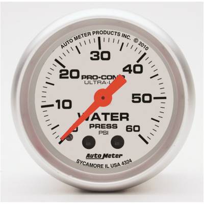 AutoMeter GAUGE, WATER PRESS, 2 1/16" , 60PSI, MECHANICAL, ULTRA-LITE 4324