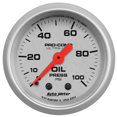 AutoMeter GAUGE, OIL PRESSURE, 2 1/16" , 100PSI, MECHANICAL, ULTRA-LITE 4321