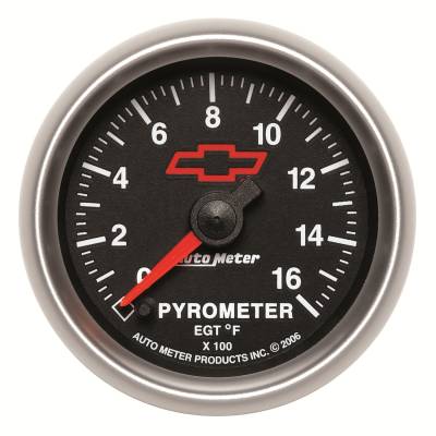 AutoMeter GAUGE, PYROMETER (EGT), 2 1/16" , 1600 Degrees F, STEPPER MOTOR, GM BOWTIE BLACK 3644-00406