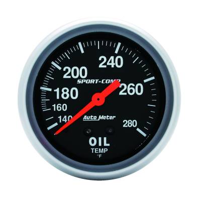 AutoMeter GAUGE, OIL TEMP, 2 5/8" , 140-280 Degrees F, MECHANICAL, 12 FT., SPORT-COMP 3443