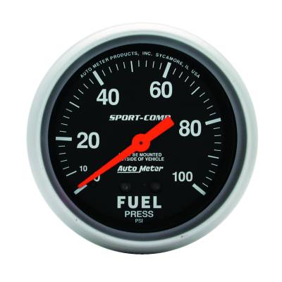AutoMeter GAUGE, FUEL PRESSURE, 2 5/8" , 100PSI, MECHANICAL, SPORT-COMP 3412