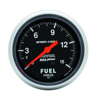 AutoMeter GAUGE, FUEL PRESSURE, 2 5/8" , 15PSI, MECHANICAL, SPORT-COMP 3411