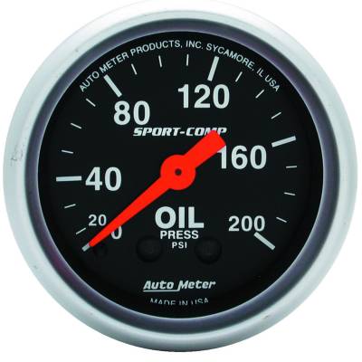 AutoMeter GAUGE, OIL PRESSURE, 2 1/16" , 200PSI, MECHANICAL, SPORT-COMP 3322