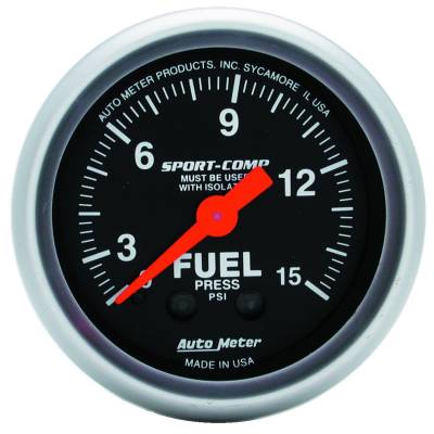 AutoMeter GAUGE, FUEL PRESSURE, 2 1/16" , 15PSI, MECHANICAL W/ISOLATOR, SPORT-COMP 3313