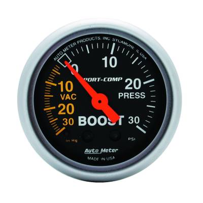 AutoMeter GAUGE, VAC/BOOST, 2 1/16" , 30INHG-30PSI, MECHANICAL, SPORT-COMP 3303