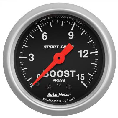 AutoMeter GAUGE, BOOST, 2 1/16" , 15PSI, MECHANICAL, SPORT-COMP 3302