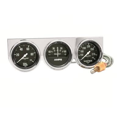 AutoMeter GAUGE CONSOLE,OILP/WTMP/AMP,2 5/8",100PSI/280 Deg. F/60A,BLK DIAL,CHROME BZL,AG 2395