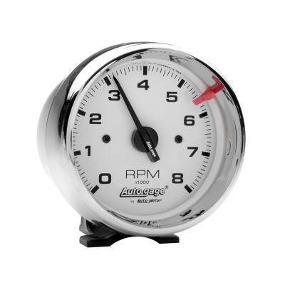 AutoMeter GAUGE, TACH, 3 3/4" , 8K RPM, PEDESTAL, WHT DIAL CHROME CASE, AUTOGAGE 2304