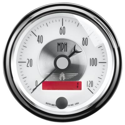 AutoMeter GAUGE, SPEEDO, 3 3/8" , 120MPH, ELEC. PROGRAM W/LCD ODO, PRESTIGE PEARL 2084