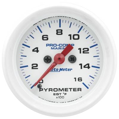 AutoMeter GAUGE, PYROMETER, 2 1/16" , 0-1,600 Degrees F, MARINE WHITE 200842