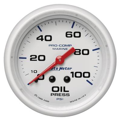 AutoMeter GAUGE, OIL PRESSURE, 2 5/8" , 100PSI, MECHANICAL, MARINE WHITE 200777