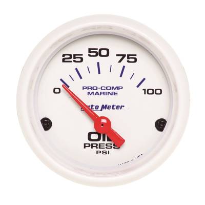 AutoMeter GAUGE, OIL PRESSURE, 2 1/16" , 100PSI, ELECTRIC, MARINE WHITE 200758