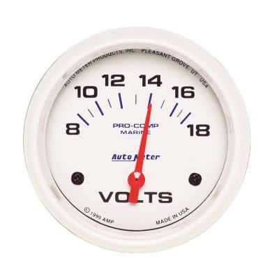 AutoMeter GAUGE, VOLTMETER, 2 5/8" , 18V, ELECTRIC, MARINE WHITE 200757