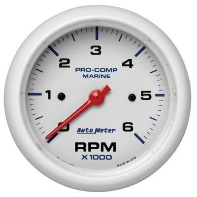 AutoMeter GAUGE, TACHOMETER, 3 3/8" , 6K RPM, MARINE WHITE 200752