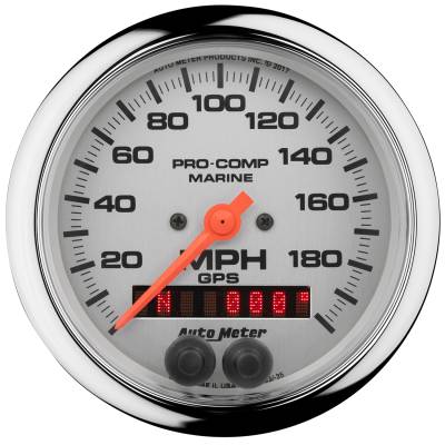 AutoMeter GAUGE, SPEEDOMETER, 3 3/8" , 200MPH, GPS, MARINE CHROME 200639-35