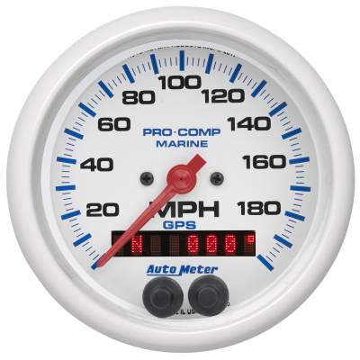AutoMeter GAUGE, SPEEDOMETER, 3 3/8" , 200MPH, GPS, MARINE WHITE 200639