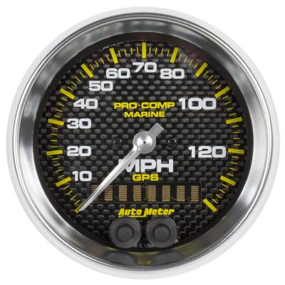 AutoMeter GAUGE, SPEEDOMETER, 3 3/8" , 140MPH, GPS, MARINE CARBON FIBER 200638-40