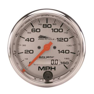 AutoMeter GAUGE, SPEEDO, 3 3/4" , 160 MPH, ELEC, SILVER, PRO-CYCLE 19356