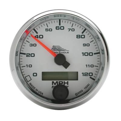 AutoMeter GAUGE, SPEEDO, 2 5/8" , 120 MPH, ELEC, WHITE, PRO-CYCLE 19341