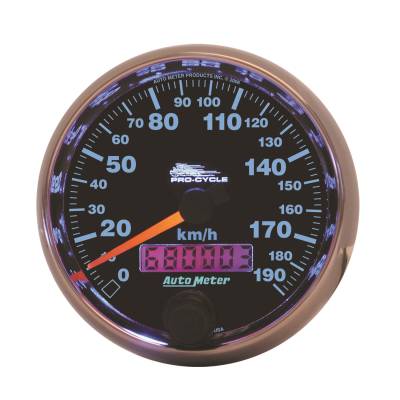 AutoMeter GAUGE, SPEEDO, 2 5/8" , 190 KM/H, ELEC, BLACK, PRO-CYCLE 19340-M
