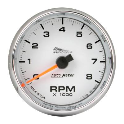 AutoMeter GAUGE, TACH, 2 5/8" , 8K RPM, 2&4 CYLINDER, WHITE, PRO-CYCLE 19307