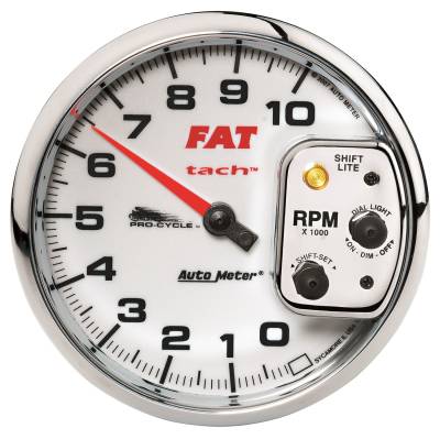 AutoMeter GAUGE, TACH, 5" , 10K RPM, SHIFT- LITE, 2&4 CYLINDER, WHITE, FAT TACH, PRO-CYCLE 19265