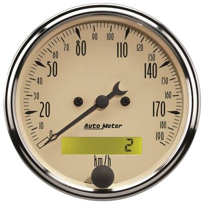 AutoMeter GAUGE, SPEEDOMETER, 3 1/8" , 190KM/H, ELEC. PROG. W/ LCD ODO, ANTIQUE BEIGE 1887-M