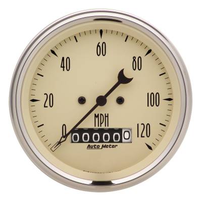 AutoMeter GAUGE, SPEEDO., 3 3/8" , 120MPH, ELEC. PROG. W/ WHEEL ODO, ANTQ BEIGE 1879