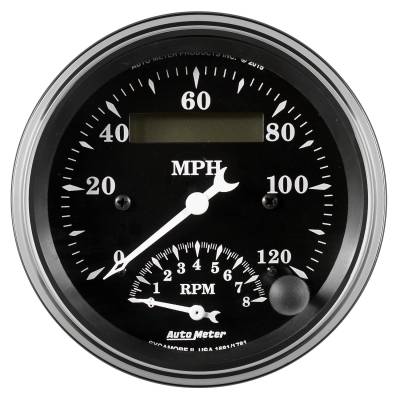 AutoMeter GAUGE, TACH/SPEEDO, 3 3/8" , 120MPH & 8K RPM, ELEC. PROGRAM., OLD TYME BLK 1781