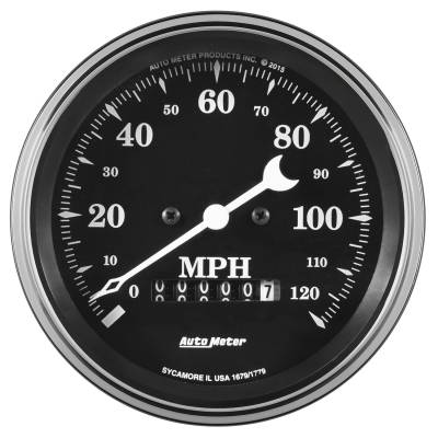 AutoMeter GAUGE, SPEEDO., 3 3/8" , 120MPH, ELEC. PROG. W/ WHEEL ODO, OLD TYME BLACK 1779