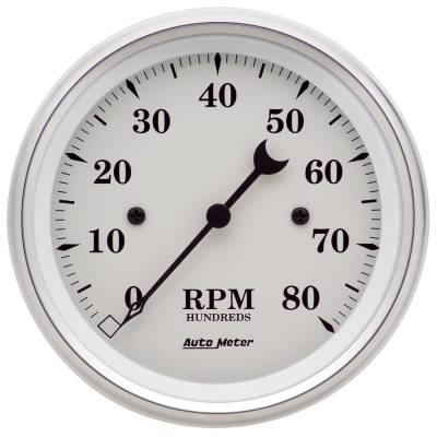AutoMeter GAUGE, TACHOMETER, 3 3/8" , 8K RPM, IN-DASH, OLD TYME WHITE 1690