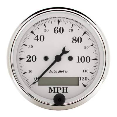 AutoMeter GAUGE, SPEEDO., 3 1/8" , 120MPH, ELEC. PROG. W/ LCD ODO, OLD TYME WHITE 1688