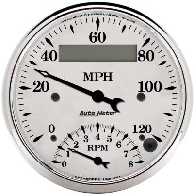 AutoMeter GAUGE, TACH/SPEEDO, 3 3/8" , 120MPH & 8K RPM, ELEC. PROGRAM., OLD TYME WHT 1681
