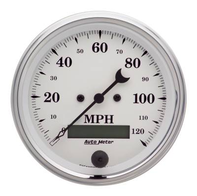 AutoMeter GAUGE, SPEEDO., 3 3/8" , 120MPH, ELEC. PROG. W/ LCD ODO, OLD TYME WHITE 1680